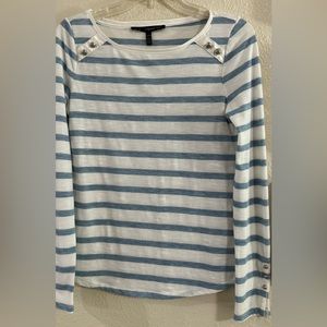 White House Black Market Nautical Top White w/ Blue Silver Stripes XXS EUC
